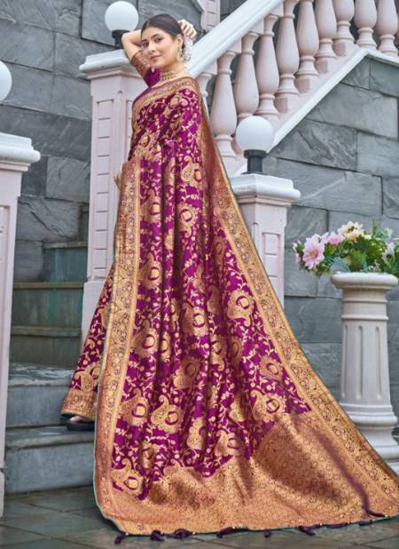 Purple Colour Mahaniya Monjolika New Latest Designer Festive Wear Banarasi Silk Saree Collection 5101